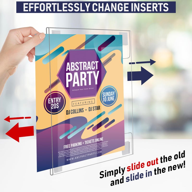 Dasher Products Wall Mount Acrylic Sign Holder - 5 x 7 Inches Portrait or 7 x 5 Inches Landscape Photo Frames with Hook and Loop Adhesive. Perfect for Signs, Menus, Documents, Pictures, Flyers, and More - Image 5